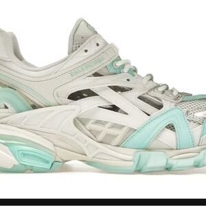 Balenciaga White and Mint Green Runner Sneakers